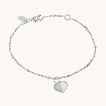 Mini Heart Bead Bracelet Silver